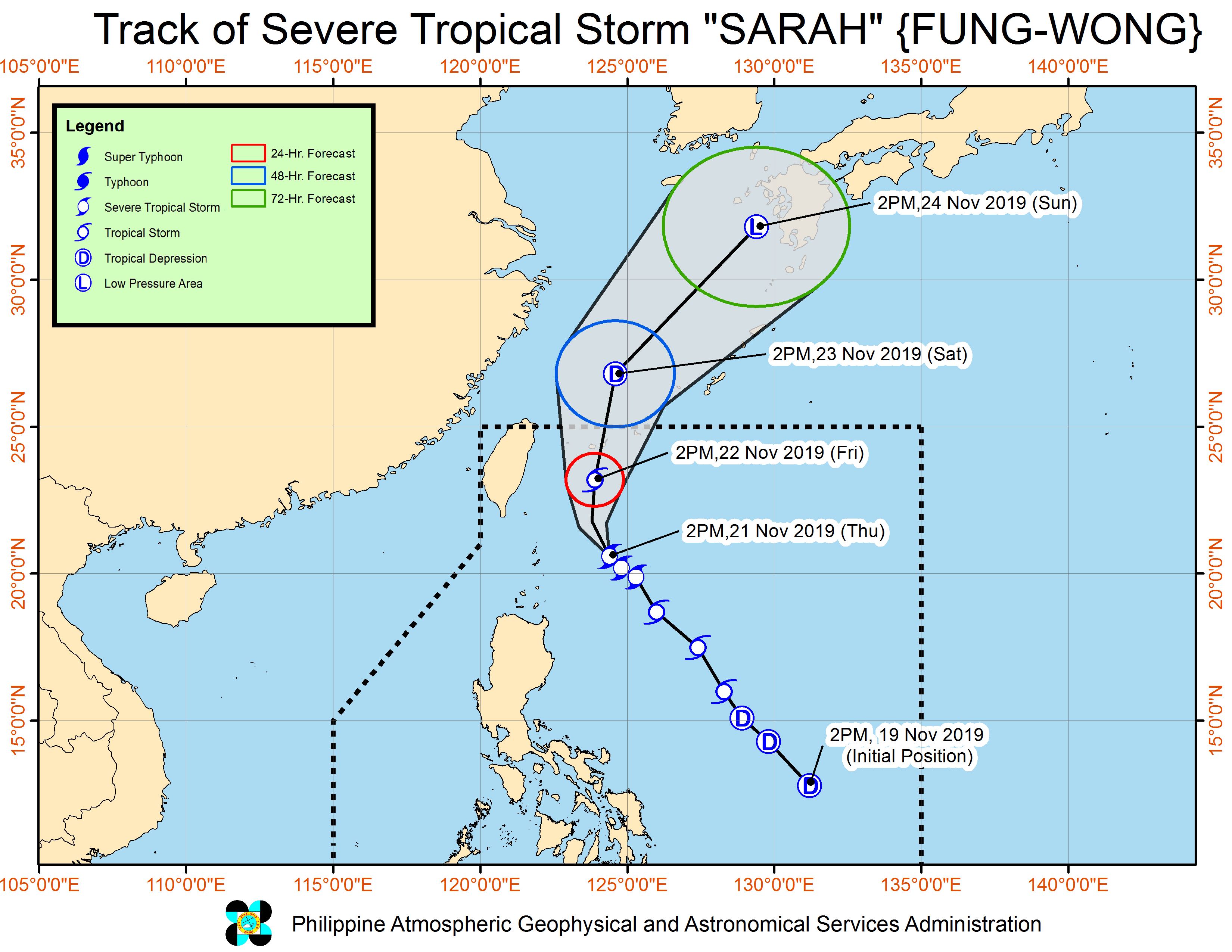 Severe Tropical Storm Sarah intensifies again