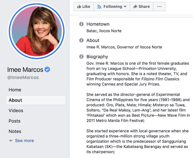 False Imee Marcos Earned Degree From Princeton