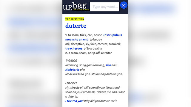A Scam A Traitor Netizen Defines Duterte In Urban Dictionary