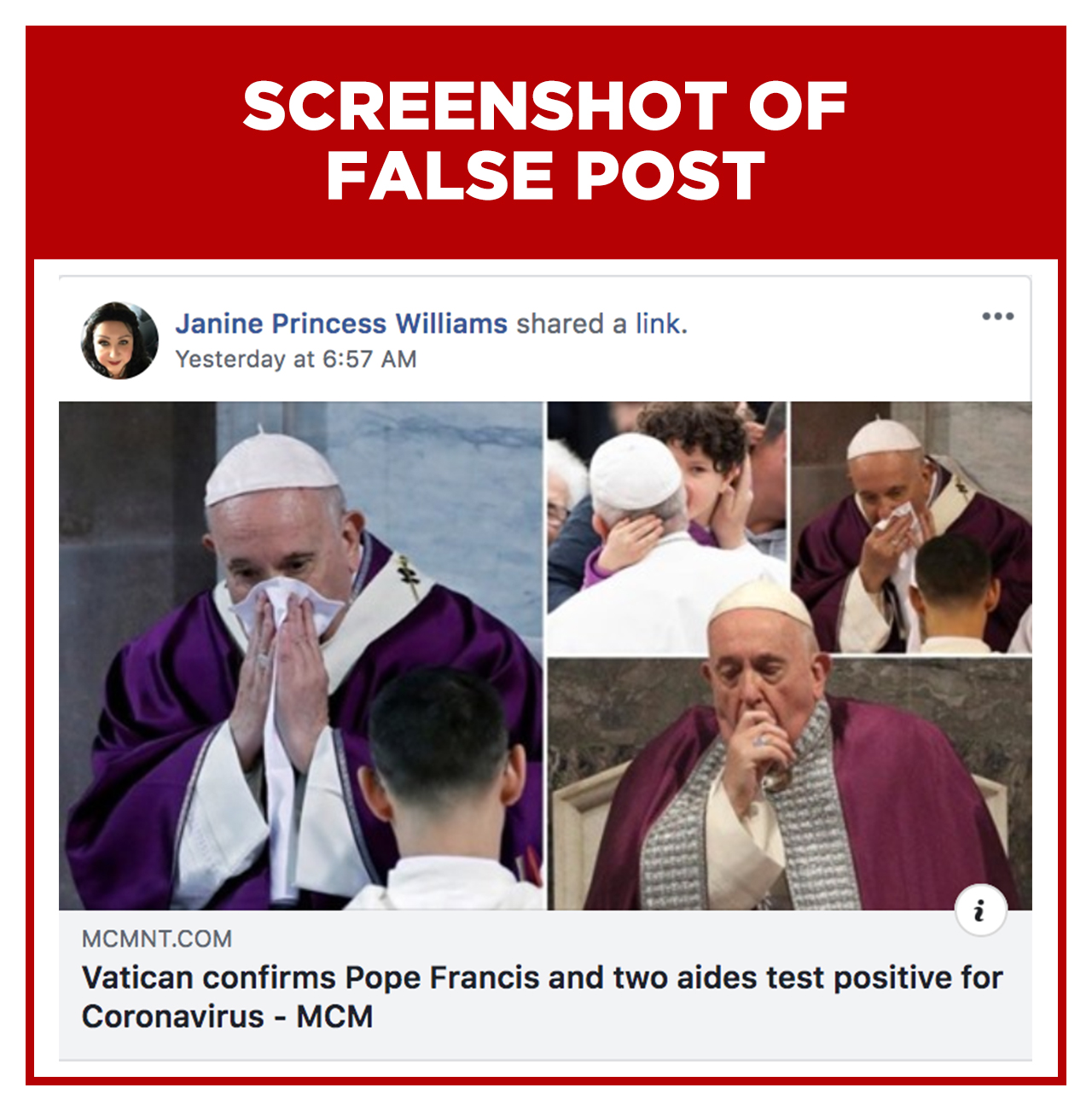 False Vatican Confirms Pope Francis Tested Positive For Coronavirus